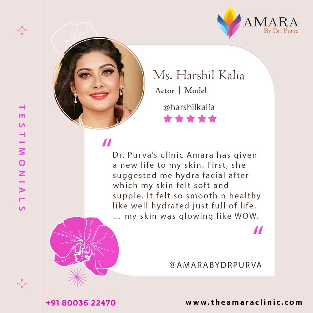 Testimonial card from Ms. Harshil Kalia, actor and model