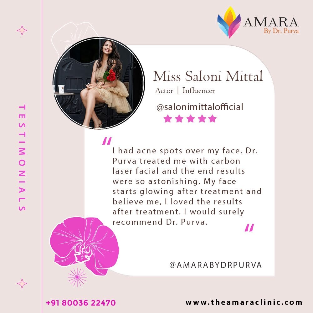 Testimonial card from Miss Saloni Mittal, actor and influencer